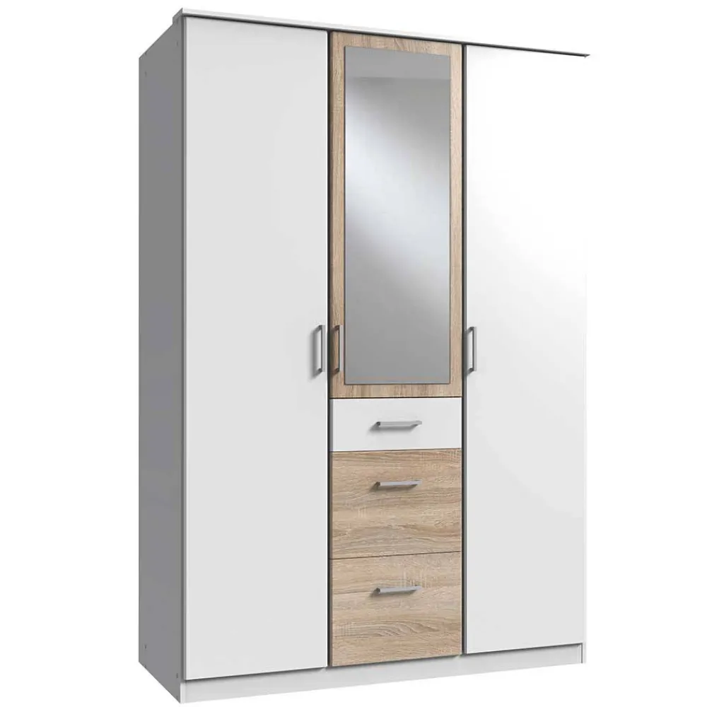 Wohnen Kleiderschränke<Kleiderschrank in Weiß mit Eiche Sägerau NB - Magdelan