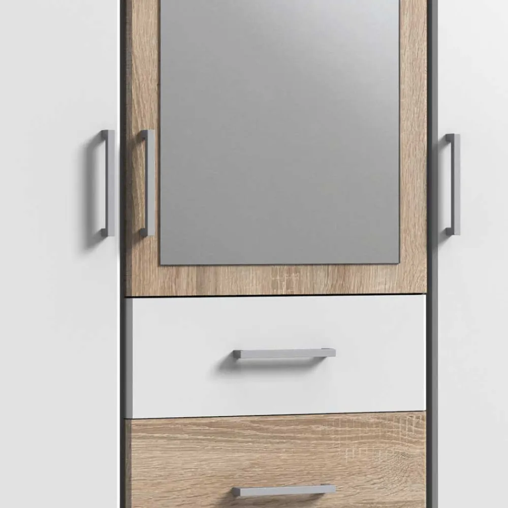 Wohnen Kleiderschränke<Kleiderschrank in Weiß mit Eiche Sägerau NB - Magdelan