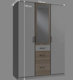 Wohnen Kleiderschränke<Kleiderschrank in Weiß mit Eiche Sägerau NB - Magdelan