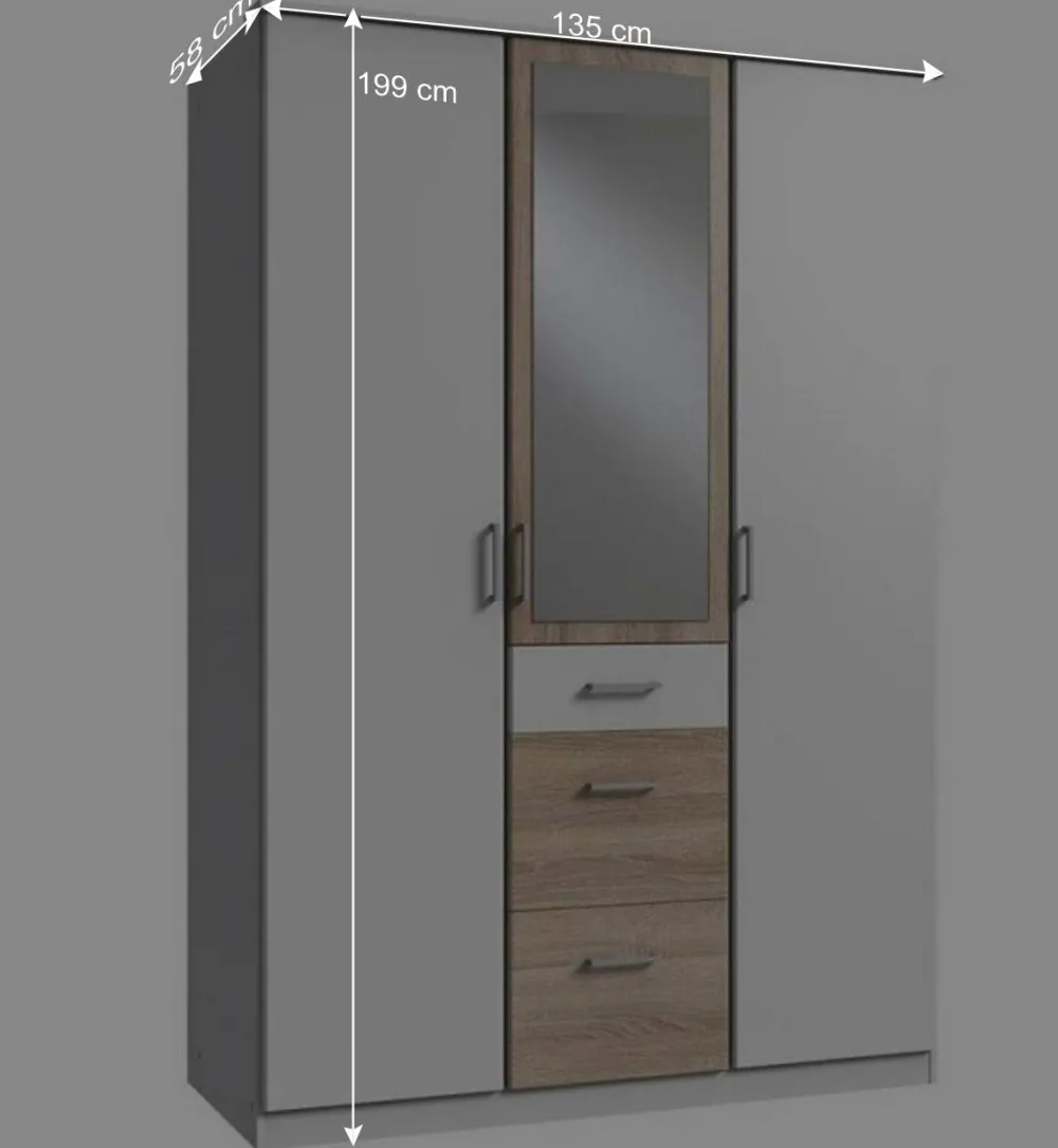 Wohnen Kleiderschränke<Kleiderschrank in Weiß mit Eiche Sägerau NB - Magdelan