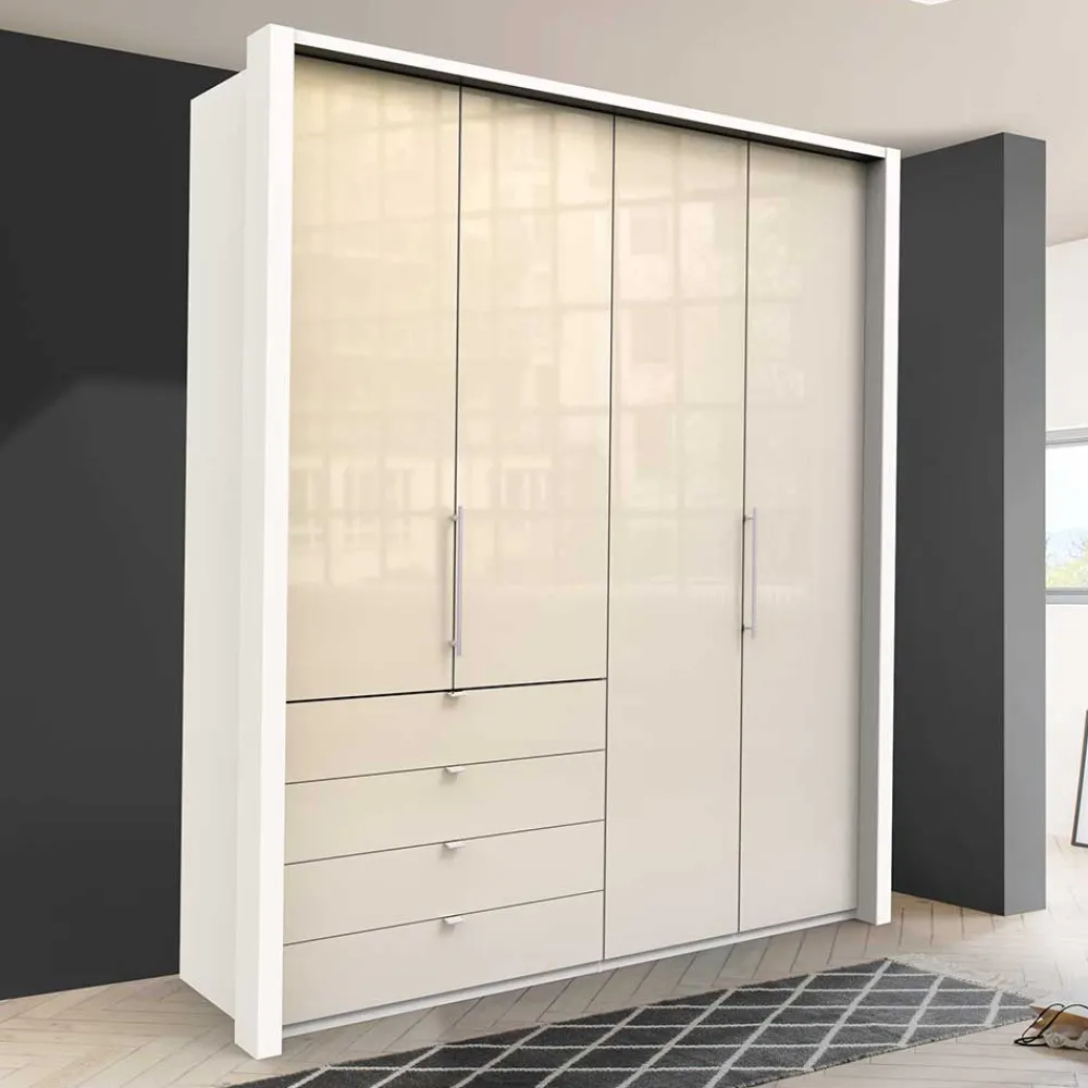 Wohnen Kleiderschränke<Kleiderschrank mit Falttüren in Cremefarben Glas Front - Zidarie