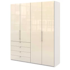 Wohnen Kleiderschränke<Kleiderschrank mit Falttüren in Cremefarben Glas Front - Zidarie