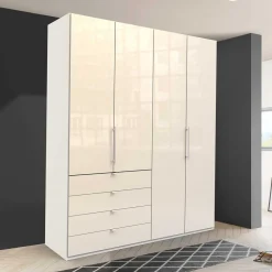 Wohnen Kleiderschränke<Kleiderschrank mit Falttüren in Cremefarben Glas Front - Zidarie
