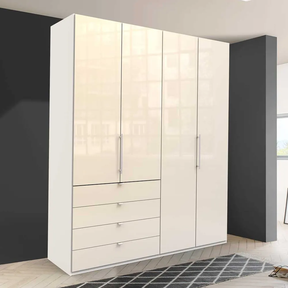 Wohnen Kleiderschränke<Kleiderschrank mit Falttüren in Cremefarben Glas Front - Zidarie