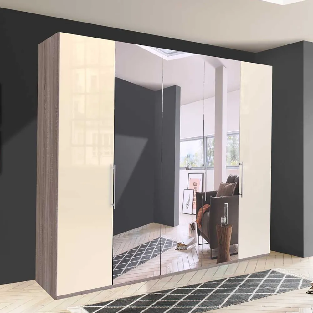 Wohnen Kleiderschränke<Kleiderschrank mit Glasfront - Spiegel & Creme - Bernau