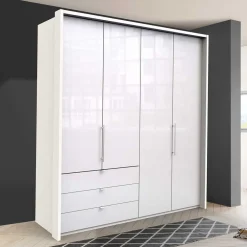 Wohnen Kleiderschränke|Schränke<Kleiderschrank mit Glasfront Weiß - Dolienca