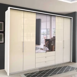 Wohnen Kleiderschränke|Schränke<Kleiderschrank mit Schubladen & Falttüren in Creme Glas - Zidarie