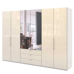 Wohnen Kleiderschränke|Schränke<Kleiderschrank mit Schubladen & Falttüren in Creme Glas - Zidarie