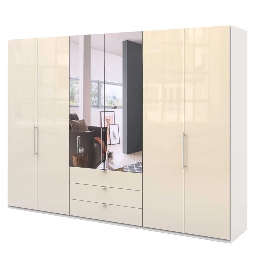 Wohnen Kleiderschränke|Schränke<Kleiderschrank mit Schubladen & Falttüren in Creme Glas - Zidarie