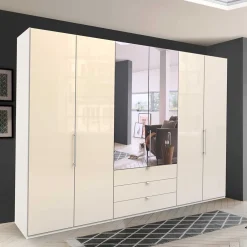 Wohnen Kleiderschränke|Schränke<Kleiderschrank mit Schubladen & Falttüren in Creme Glas - Zidarie