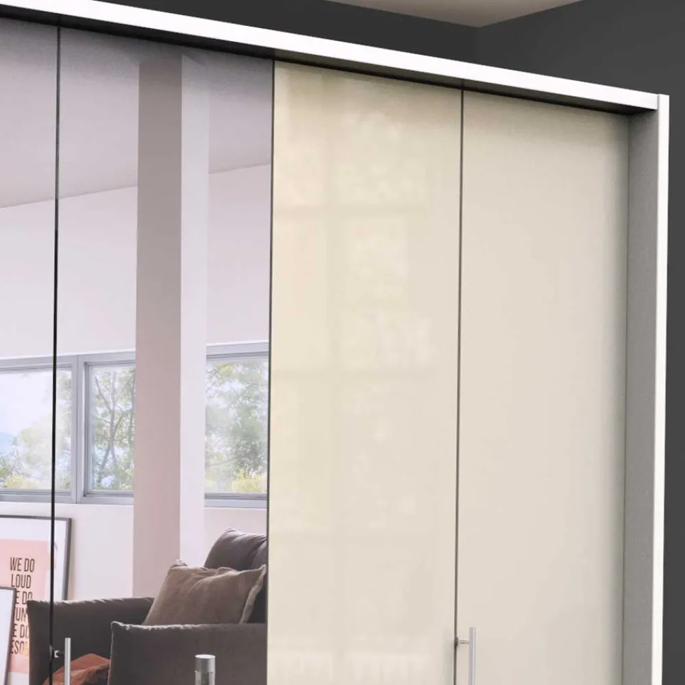 Wohnen Kleiderschränke|Schränke<Kleiderschrank mit Schubladen & Falttüren in Creme Glas - Zidarie