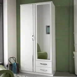 Wohnen Kleiderschränke|Schränke<Kleiderschrank mit Spiegel in Weiß & Chrom - Miracella