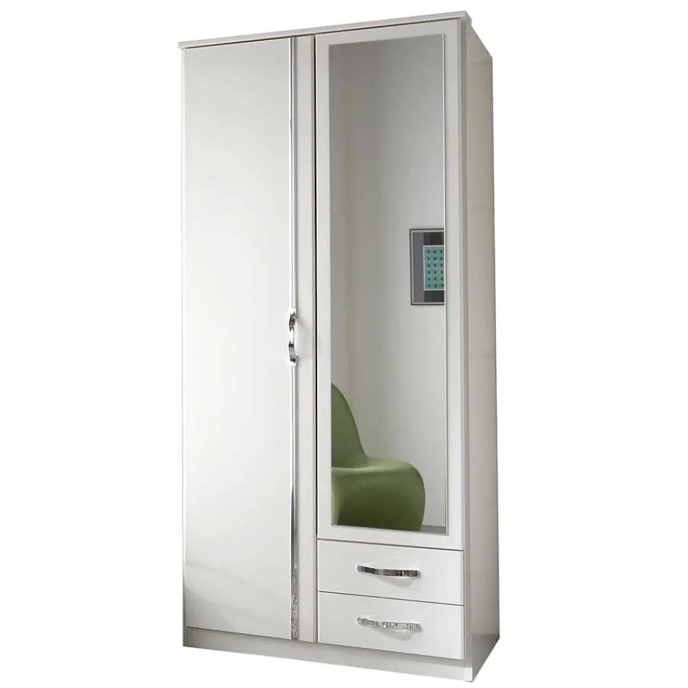Wohnen Kleiderschränke|Schränke<Kleiderschrank mit Spiegel in Weiß & Chrom - Miracella