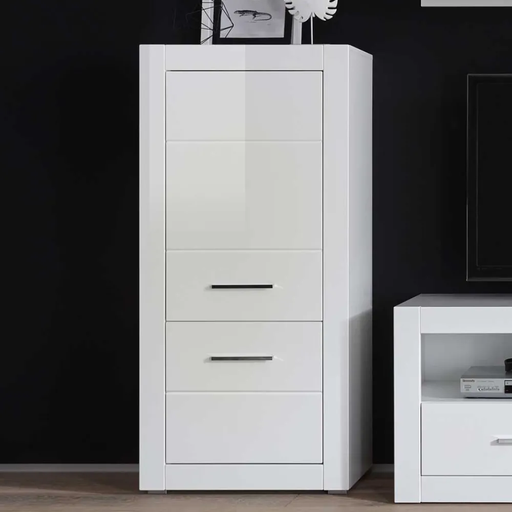 Wohnen Highboards<Kleiner Wohnraum Schrank in Weiß Hochglanz Yulis 2-türig