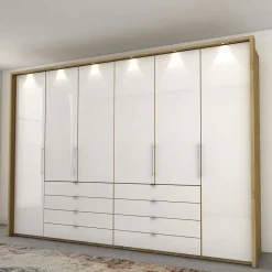 Wohnen Kleiderschränke|Schränke<Kombi Kleiderschrank in Weiß Glas & Eiche Bianco - Nuetran