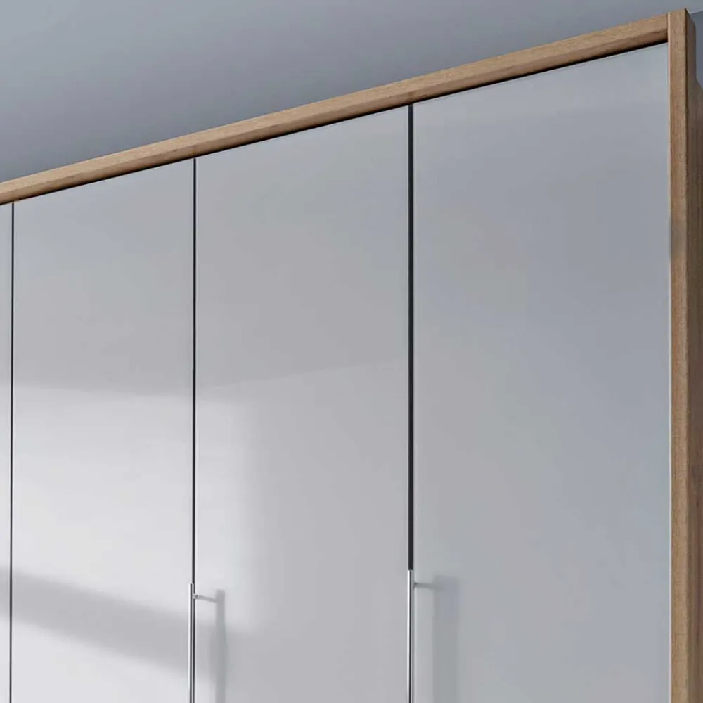 Wohnen Kleiderschränke|Schränke<Kombi Kleiderschrank in Weiß Glas & Eiche Bianco - Nuetran