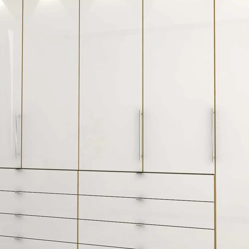 Wohnen Kleiderschränke|Schränke<Kombi Kleiderschrank in Weiß Glas & Eiche Bianco - Nuetran
