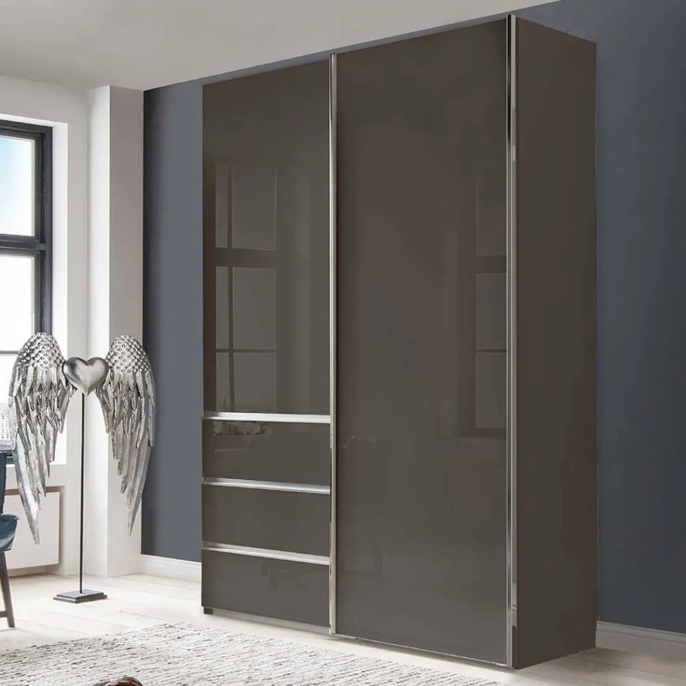 Wohnen Kleiderschränke|Schränke<Kombi-Kleiderschrank in Braun Glasfront - 165 cm - Preema