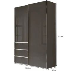 Wohnen Kleiderschränke|Schränke<Kombi-Kleiderschrank in Braun Glasfront - 165 cm - Preema