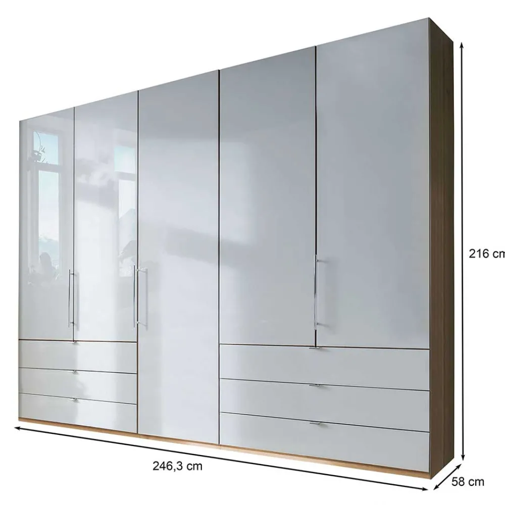 Wohnen Kleiderschränke|Schränke<Kombi-Schlafzimmerschrank in Weiß & Eiche Bianco - Nuetran