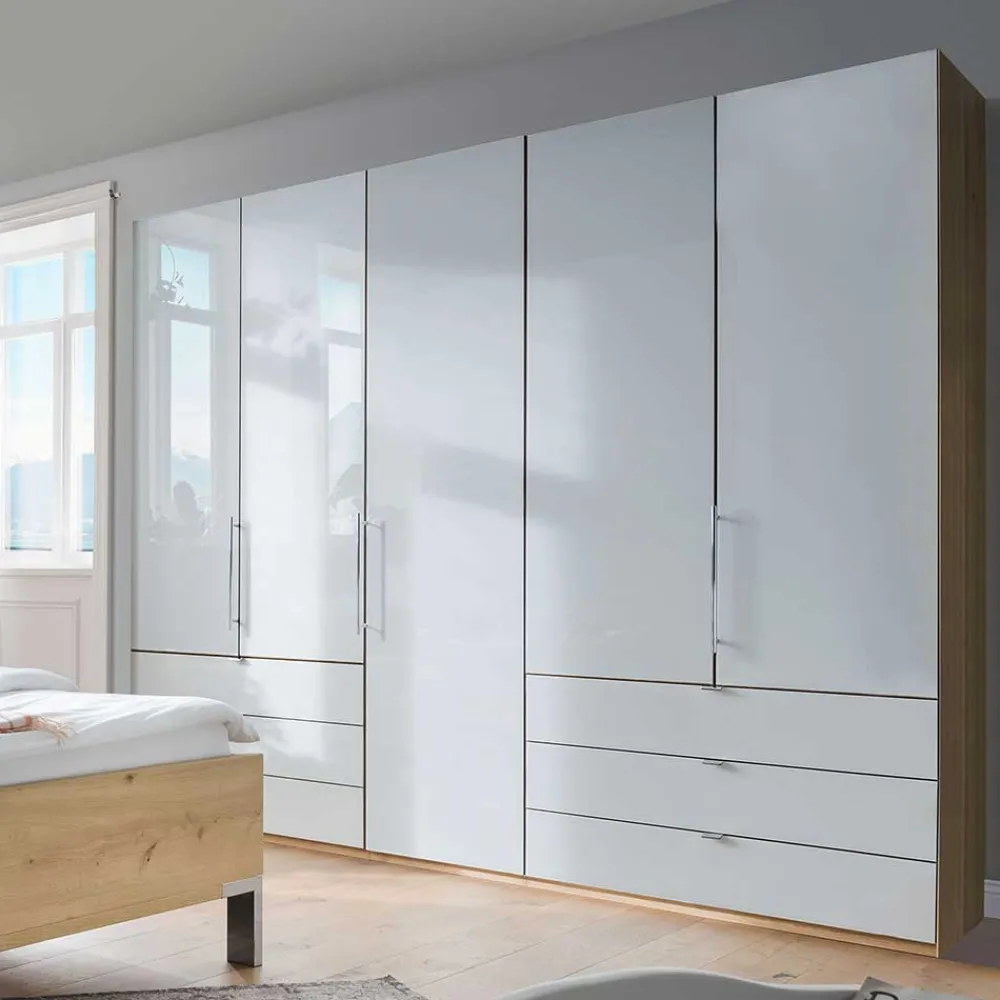 Wohnen Kleiderschränke|Schränke<Kombi-Schlafzimmerschrank in Weiß & Eiche Bianco - Nuetran