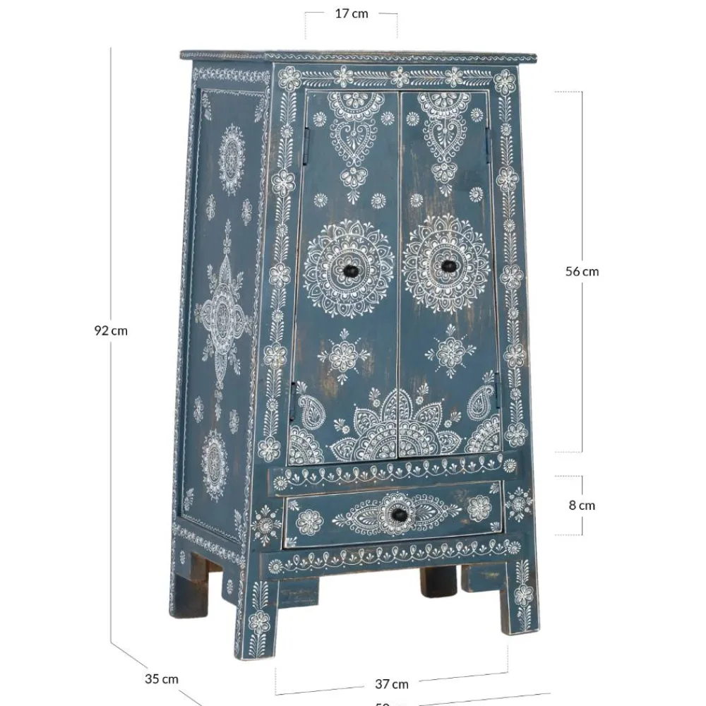 Wohnen Highboards<Kommode in Blau mit weißer Bemalung - Fleet