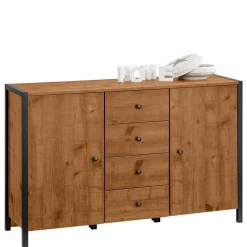 Wohnen Sideboards<Kommode in Eiche Holzoptik und Schwarz - Lavion