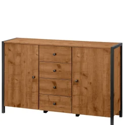 Wohnen Sideboards<Kommode in Eiche Holzoptik und Schwarz - Lavion