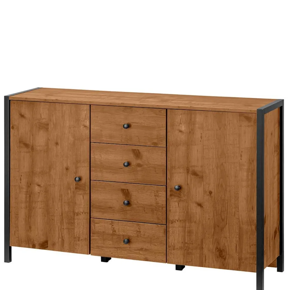 Wohnen Sideboards<Kommode in Eiche Holzoptik und Schwarz - Lavion