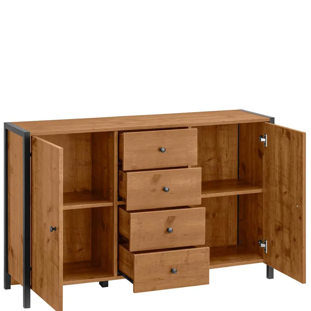 Wohnen Sideboards<Kommode in Eiche Holzoptik und Schwarz - Lavion