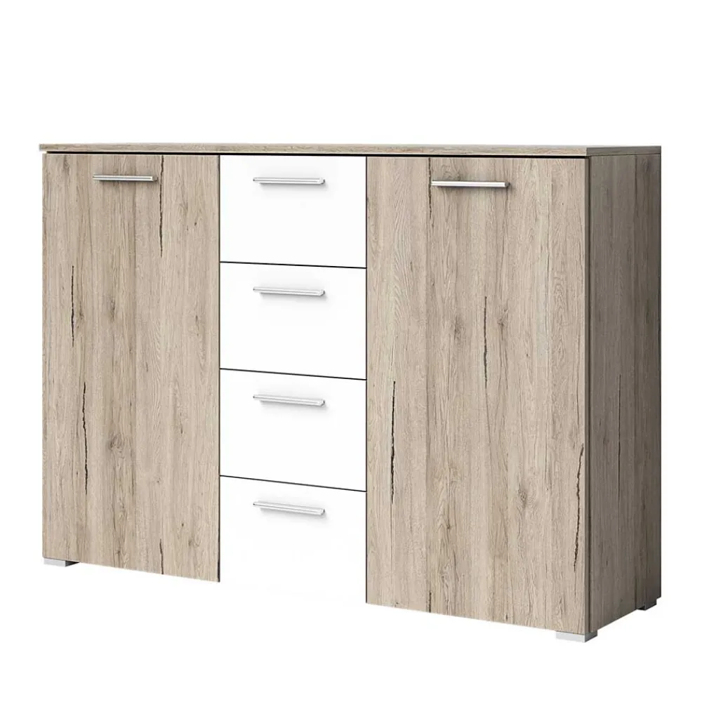 Wohnen Sideboards<Kommode in Eiche San Remo & Weiß - Anglivia