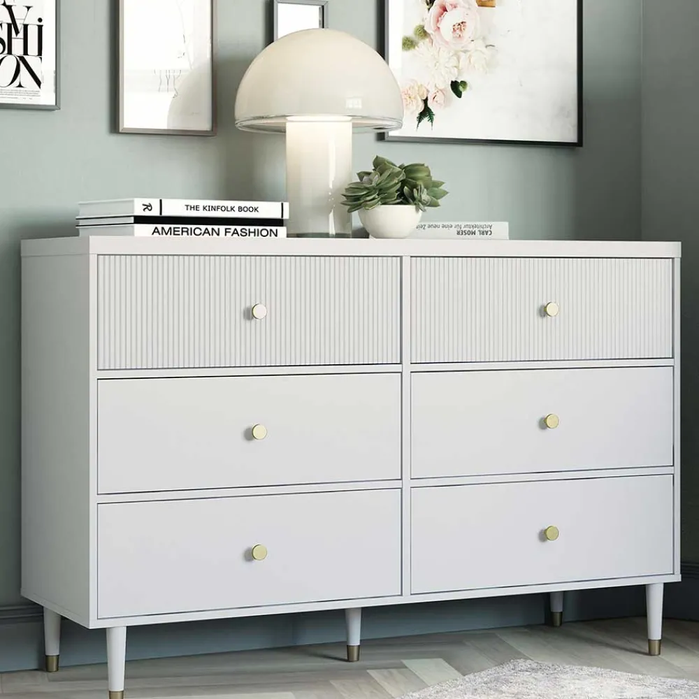 Wohnen Sideboards<Kommode in Hellgrau mit Gold - Imano