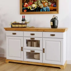 Wohnen Sideboards<Kommode mit Glas in Weiß & Honig - Brasivon