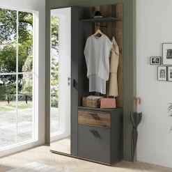 Wohnen Garderoben<Kompakte Garderobe in Anthrazit & Altholz Optik - Vlatu