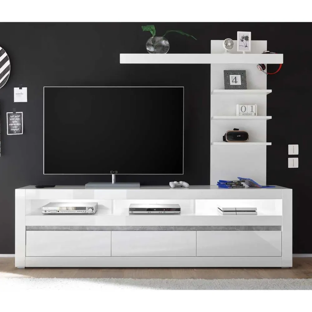 Wohnen Wohnwände<Kompakte TV Wand in Weiß Hochglanz Mextra mit Lowboard (zweiteilig)