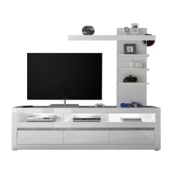 Wohnen Wohnwände<Kompakte TV Wand in Weiß Hochglanz Mextra mit Lowboard (zweiteilig)