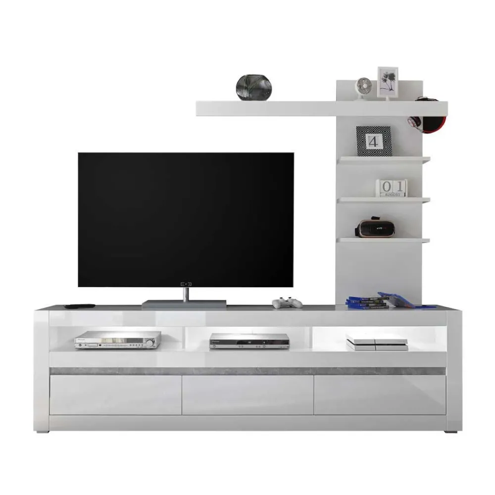 Wohnen Wohnwände<Kompakte TV Wand in Weiß Hochglanz Mextra mit Lowboard (zweiteilig)