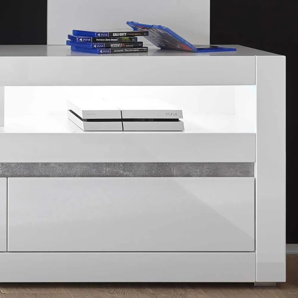 Wohnen Wohnwände<Kompakte TV Wand in Weiß Hochglanz Mextra mit Lowboard (zweiteilig)