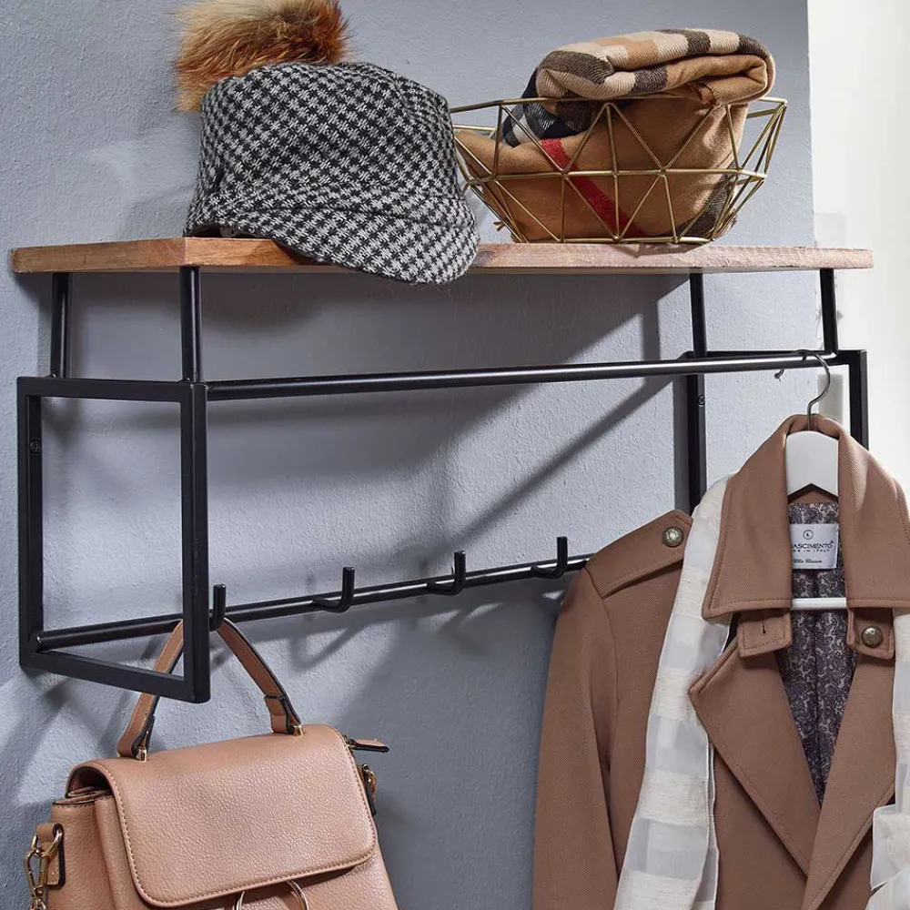 Wohnen Garderoben<Kompakte Wandgarderobe mit Holz Hutboden - Burgossi