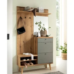 Wohnen Garderoben<Kompakt-Garderobe in Eiche Optik und Graugrün - Oliva