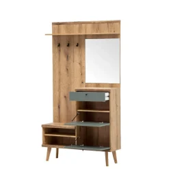 Wohnen Garderoben<Kompakt-Garderobe in Eiche Optik und Graugrün - Oliva