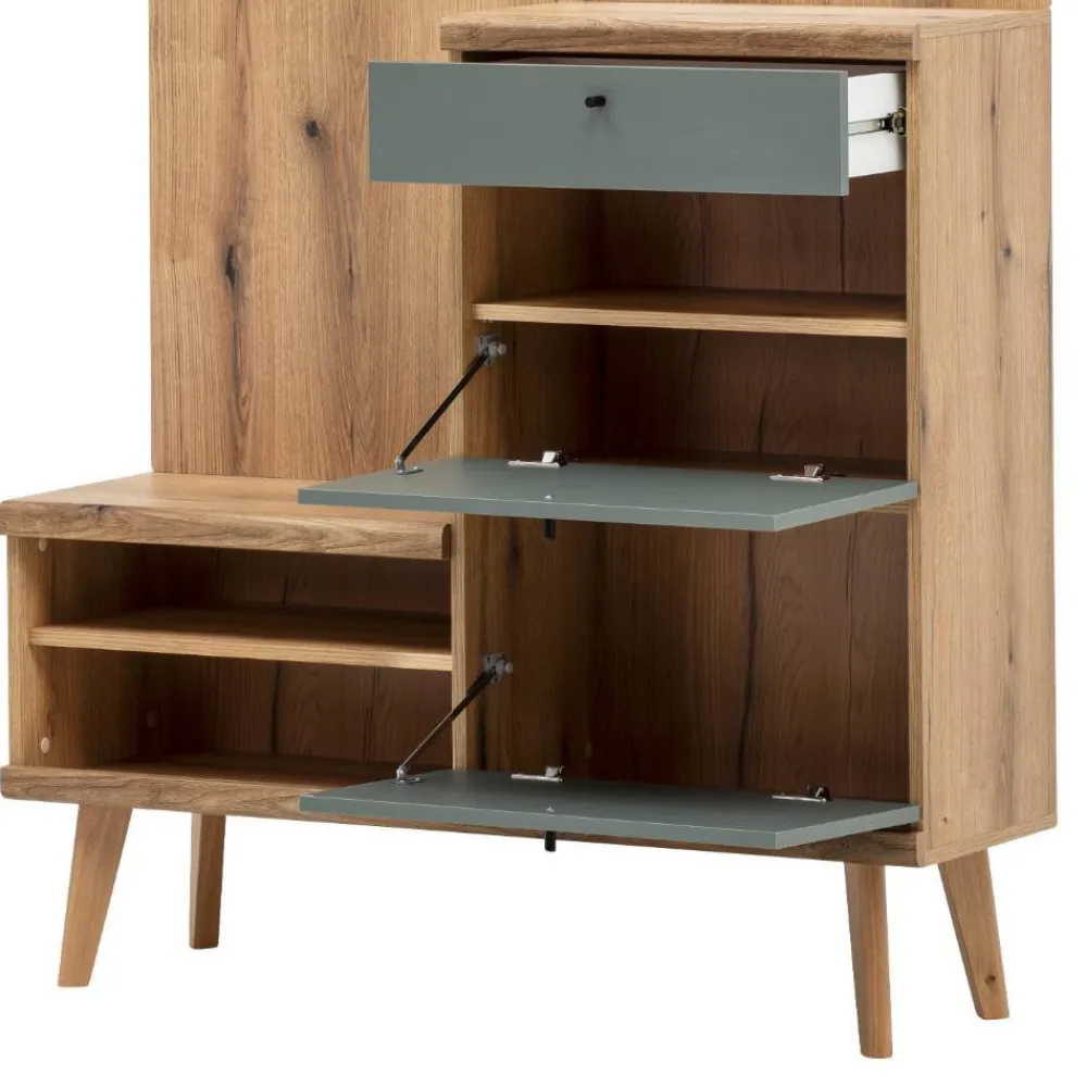 Wohnen Garderoben<Kompakt-Garderobe in Eiche Optik und Graugrün - Oliva
