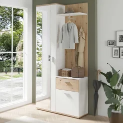 Wohnen Garderoben<Kompaktgarderobe in Weiß und Wildeiche Optik - Yumagno