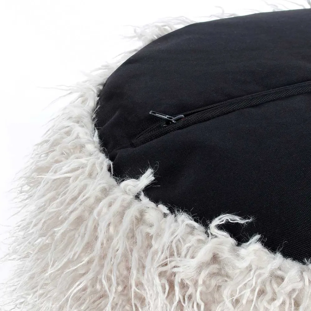Wohnen Hocker<Kunstfell Pouf in Hellgrau mit Cord Dunkelgrau - Valbera