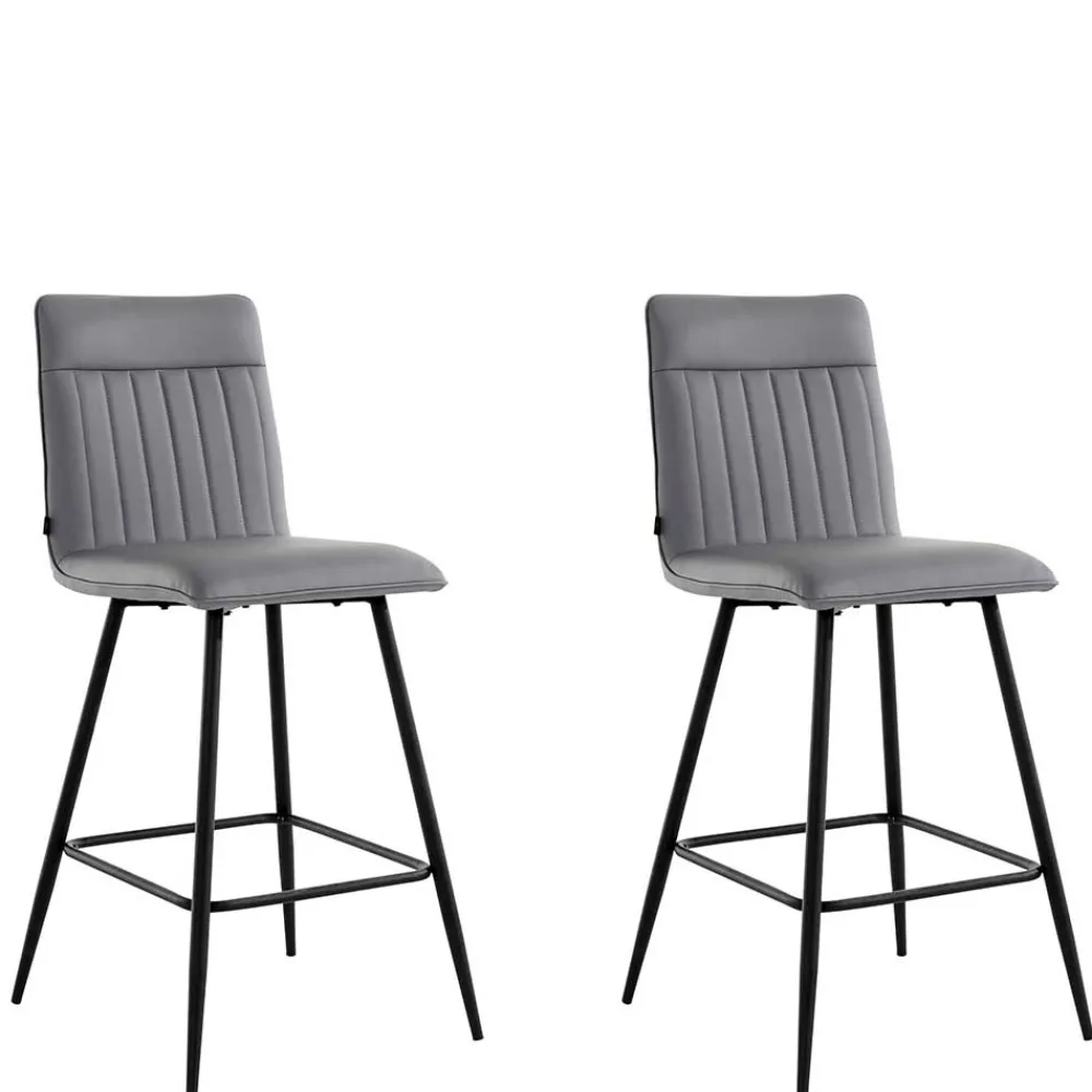 Wohnen Hocker<Kunstleder Barstühle in Grau - Eleganto (2er Set)