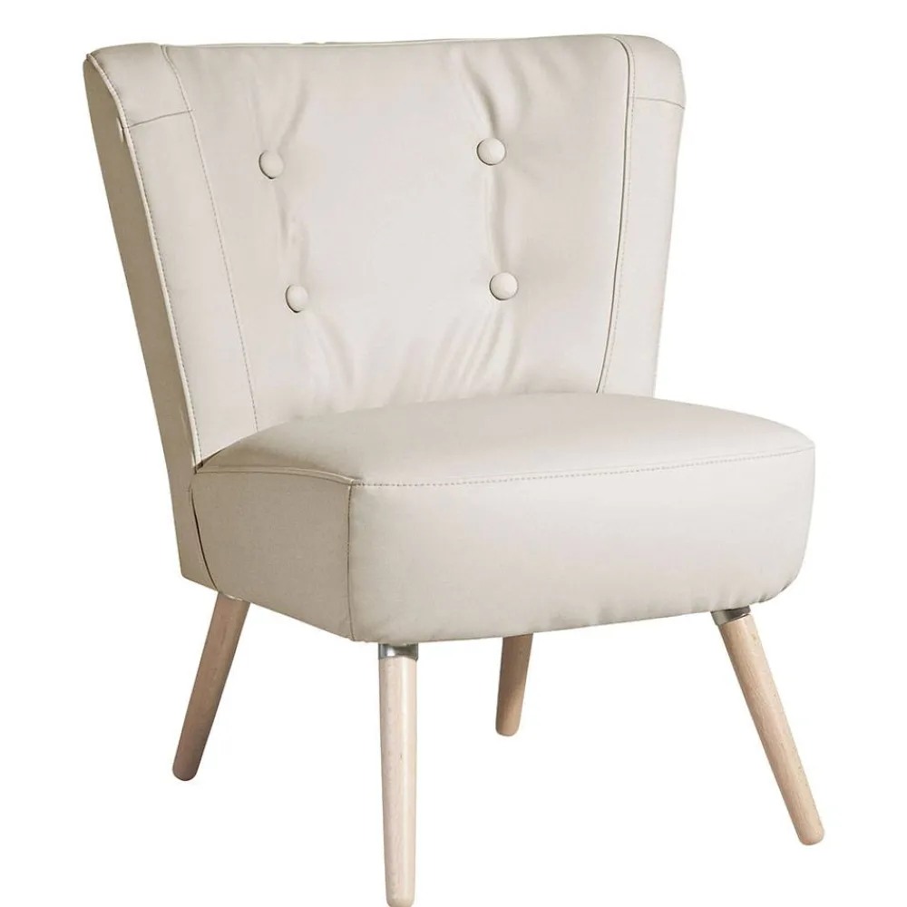 Wohnen Sessel<Kunstleder Retrosessel in Beige und Buche - Sylverta