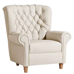 Wohnen Sessel<Kunstleder Wohnzimmersessel in Beige und Buche - That