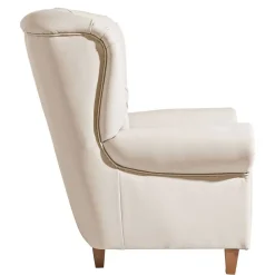 Wohnen Sessel<Kunstleder Wohnzimmersessel in Beige und Buche - That