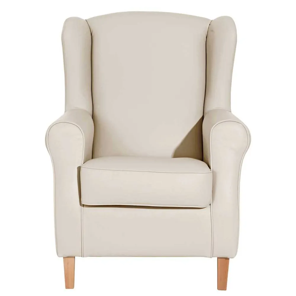 Wohnen Sessel<Kunstledersessel in Beige mit Buche Natur - Charleen