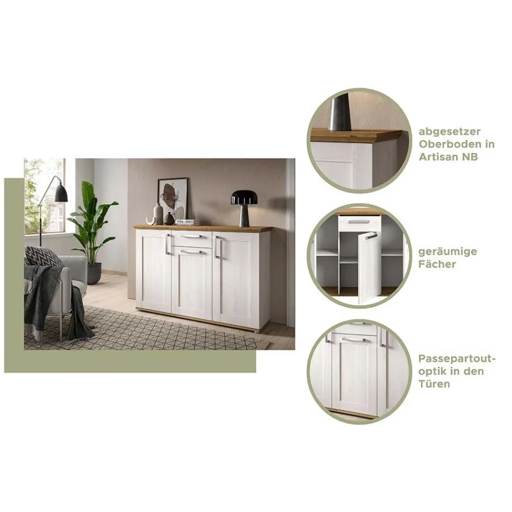 Wohnen Sideboards<Landhaus Anrichte in Holzoptik Lärche Weiß - Tocella